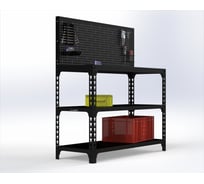 Стол-верстак ООО Металекс 950x1200x400 (две полки) + перфопанель с комплектом аксессуаров (чёрный) / 117219