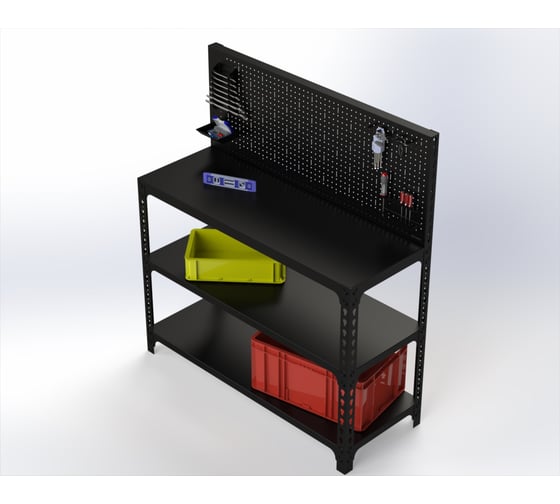 Стол-верстак ООО Металекс 950x1800x500 (две полки) + перфопанель с комплектом аксессуаров (чёрный) / 117234