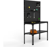 Стол-верстак ООО Металекс 950x1200x400, одна полка + двойная перфопанель с комплектом аксессуаров, чёрный, 117246