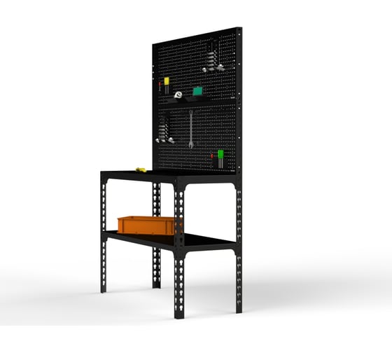 Стол-верстак ООО Металекс 950x1300x400, одна полка + двойная перфопанель с комплектом аксессуаров, чёрный, 117247