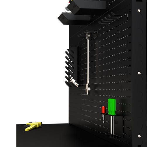 Стол-верстак ООО Металекс 950x1300x400, одна полка + двойная перфопанель с комплектом аксессуаров, чёрный, 117247