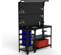 Стол-верстак ООО Металекс серия SUN 950x1000x400, с боковыми полками, 2-мя панелями и комп. освещения, чёрный 117361