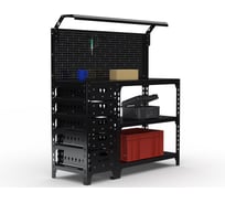 Стол-верстак ООО Металекс серия SUN 950x1600x400, с боковой тумбой, 1-ой панелью и комплектом освещения, чёрный 117391