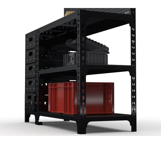 Стол-верстак ООО Металекс серия SUN 950x1400x600, с боковой тумбой, 1-ой панелью и комплектом освещения, чёрный 117398