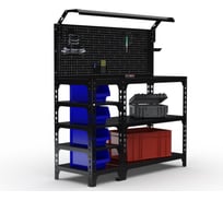 Стол-верстак ООО Металекс серия SUN 950x1800x600, с боковыми полками, перфопанелью и комп. освещения, чёрный 117360