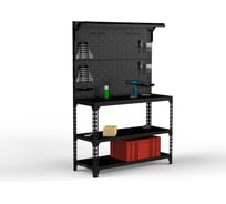Стол-верстак ООО Металекс серия SUN 950x1500x600, 2-е полки, двойная перфопанель с комплектом освещения, чёрный 117435
