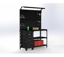 Стол-верстак ООО Металекс серия SUN 950x1000x600, с боковой тумбой, 2-мя панелями и комплектом освещения, чёрный 117408