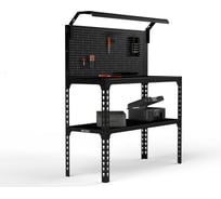 Стол-верстак ООО Металекс серия SUN 950x1200x500, одна полка + перфопанель с комплектом освещения, чёрный 117504