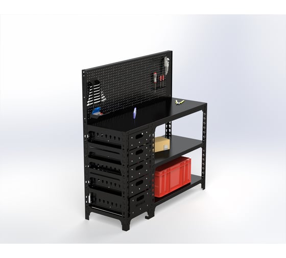 Стол-верстак ООО Металекс c одной тумбой 950x1600x600 + перфопанель с комплектом аксессуаров, чёрный 117321 1
