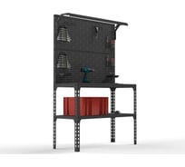 Стол-верстак ООО Металекс серия SUN 950x1500x400, одна полка + двойная перфопанель с комплектом освещения, серый 117006