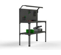 Стол-верстак ООО Металекс серия SUN 950x1000x500, одна полка + перфопанель с комплектом освещения, серый 117037