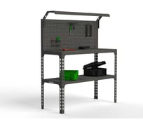 Стол-верстак ООО Металекс серия SUN 950x1000x400, одна полка + перфопанель с комплектом освещения, серый 117028