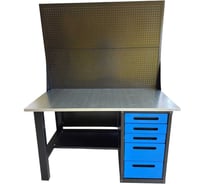 Верстак Great Wolf однотумбовый, 5 ящиков, с двумя экранами, синий 1400x700 , GWT-V1400B5