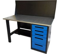 Верстак Great Wolf однотумбовый, 5 ящиков, с экраном, синий 1400x700 , GWT-V1400B4