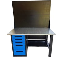 Верстак Great Wolf однотумбовый, 5 ящиков, с двумя экранами, синий 1400x700, GWT-V1400BL5