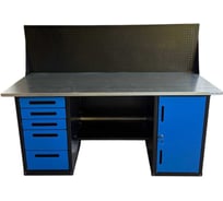 Верстак Great Wolf двухтумбовый, 5 ящиков, тумба с дверью, экран, синий 1800x700, GWT-V1800BL4