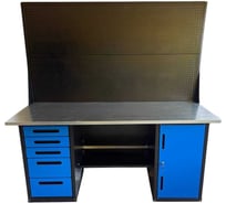 Верстак Great Wolf двухтумбовый, 5 ящиков, тумба с дверью, два экрана, синий 1800x700 , GWT-V1800BL5