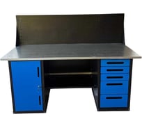 Верстак Great Wolf двухтумбовый, 5 ящиков, тумба с дверью, экран, синий 1800x700, GWT-V1800B4