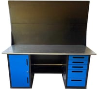 Верстак Great Wolf двухтумбовый, 5 ящиков, тумба с дверью, два экрана, синий 1800x700, GWT-V1800B5