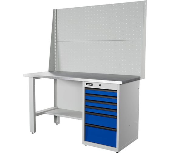 Верстак Runtec серии Industrial, 1500мм, оцинк., тумба с 6-ю ящиками, экран 1000, синий (светло-серый) RAL 5005 (7035) RTI15Z-TI6-NI-P15-P15-5005(7035) 1