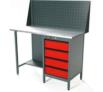Верстак Runtec серии Standart, 1200мм, оцинк, тумба с 4-мя ящиками, экран 500, красный RAL 3020 RTS12Z-TS4-NS-P12-3020