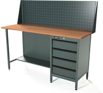 Верстак Runtec серии Standart, 1600мм, фанера, тумба с 4-мя ящиками, экран 500, серый RAL 7016 RTS16F-TS4-NS-P16-7016
