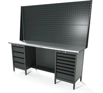 Верстак Runtec серии Standart, 2000мм, оцинк, тумба с 4-мя ящиками + тумба с 7-ю ящиками, экран 1000, серый RAL 7016 RTS20Z-TS4-TS7-P20-P20-7016