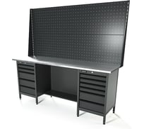 Верстак Runtec серии Standart, 2000мм, оцинк, тумба с 5-ю ящиками + тумба с 6-ю ящиками, экран 1000, серый RAL 7016 RTS20Z-TS5-TS6-P20-P20-7016