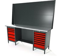 Верстак Runtec серии Standart, 2000мм, оцинк, тумба с 5-ю ящиками + тумба с 7-ю ящиками, экран 1000, красный RAL 3020 RTS20Z-TS5-TS7-P20-P20-3020