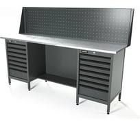 Верстак Runtec серии Standart, 2000мм, оцинк, тумба с 7-ю ящиками + тумба с 7-ю ящиками, экран 500, серый RAL 7016 RTS20Z-TS7-TS7-P20-7016
