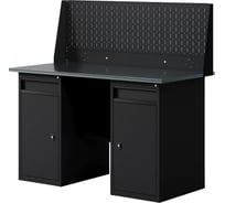 Верстак-стол с одинарной перфопанелью с двумя тумбами/ящик, 1400 мм GREENBERG BLACK VERSTAK_BLACK_W2_Р1_1400
