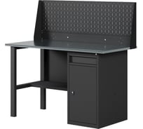 Верстак-стол с одинарной перфопанелью с тумбой/ящик, 1200 мм GREENBERG BLACK VERSTAK_BLACK_W1_P1_1200