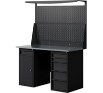 Верстак-стол с двойной перфопанелью с тумбой с ящиками и тумбой/ящик, 1400 мм GREENBERG BLACK VERSTAK_BLACK_WY_Р2_1400