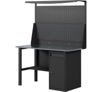 Верстак-стол с двойной перфопанелью с тумбой/ящик, 1400 мм GREENBERG BLACK VERSTAK_BLACK_W1_ P2_1400