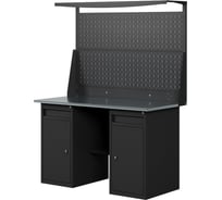 Верстак-стол с двойной перфопанелью с двумя тумбами/ящик, 1400 мм GREENBERG BLACK VERSTAK_BLACK_W2_Р2_1400