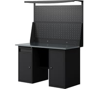 Верстак-стол с двойной перфопанелью с тумбой с дверцей и тумбой/ящик, 1400 мм GREENBERG BLACK VERSTAK_BLACK_WT_Р2_1400