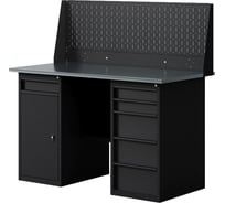 Верстак-стол с одинарной перфопанелью с тумбой с ящиками и тумбой/ящик, 1400 мм GREENBERG BLACK VERSTAK_BLACK_WY_Р1_1400