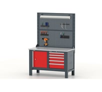 Верстак FERRUM Premium1310х640х1950h мм, Столешница с оцинк. кожухом 1,2 мм. Тумба с дверью, тумба с 5 ящиками 11.3105/2-7016/3000