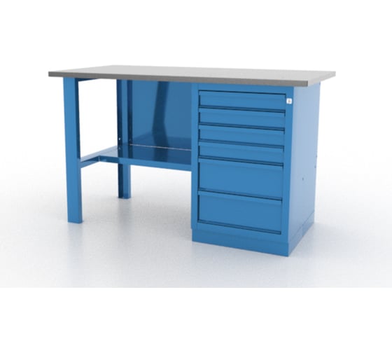 Верстак 1-тумбовый FERRUM, тумба с 6 ящиками, стол. оцинк 01.106L-5015