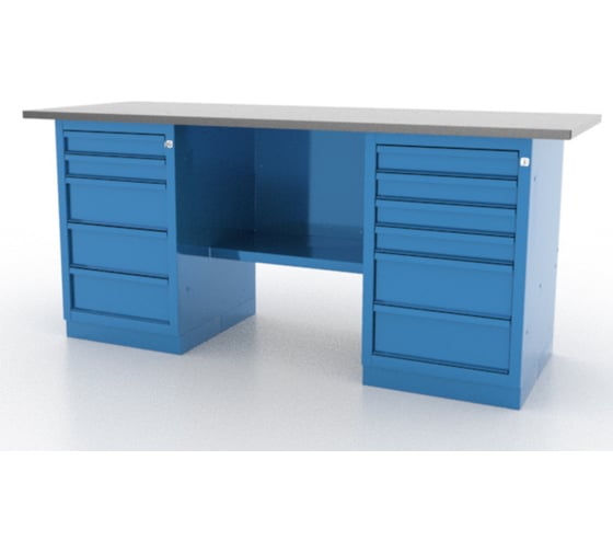 Верстак 2-тумбовый FERRUM тумба с 5 ящиками, тумба с 6 ящиками,  стол. оцинк. 01.256L-G5015