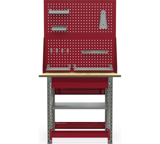 Верстак слесарный IRONMEBEL Ворк компакт 1000 с полкой, ящиком, двойным экраном и аксессуарами M-WRKCT.1000.F_F_112-KIT