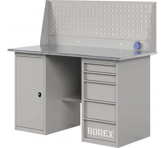 Верстак-стол с перфопанелью одинарной GREENBERG SILVER с тумбой и ящиками 1400мм VERSTAK_SILVER_ТY_Р1_1400
