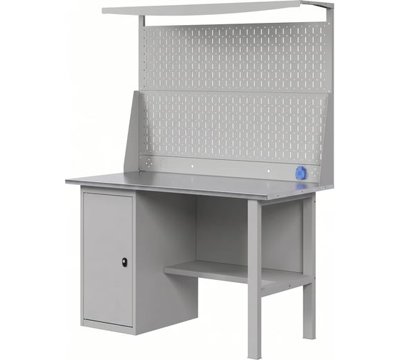 Верстак-стол с перфопанелью двойной GREENBERG SILVER с тумбой 1400мм VERSTAK_SILVER_Т1_ P2_1400