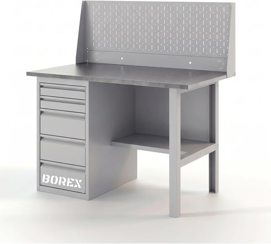 Верстак-стол с перфопанелью одинарной GREENBERG SILVER с ящиками 1400мм VERSTAK_SILVER_Y1_Р1_1400