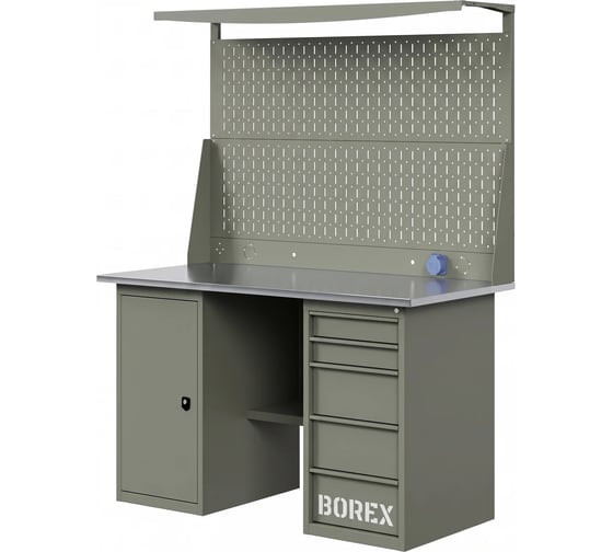 Верстак-стол с перфопанелью двойной GREENBERG OLIVE с тумбой и ящиками 1400мм VERSTAK_OLIVE_ТY_Р2_1400