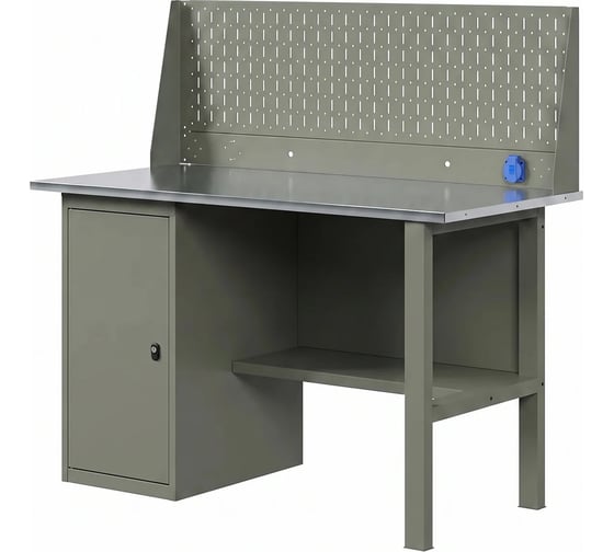Верстак-стол с перфопанелью одинарной GREENBERG OLIVE с тумбой 1200мм VERSTAK_OLIVE_Т1_P1_1200