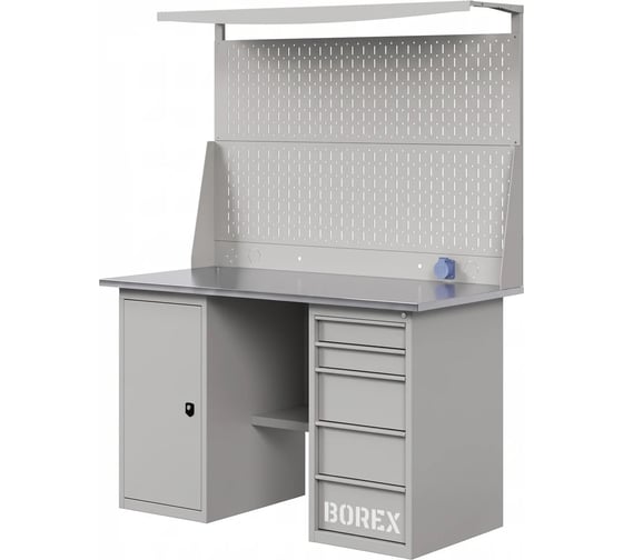 Верстак-стол с перфопанелью двойной GREENBERG SILVER с тумбой и ящиками 1400мм VERSTAK_SILVER_ТY_Р2_1400