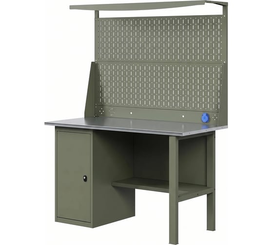 Верстак-стол с перфопанелью двойной GREENBERG OLIVE с тумбой 1400мм VERSTAK_OLIVE_Т1_ P2_1400