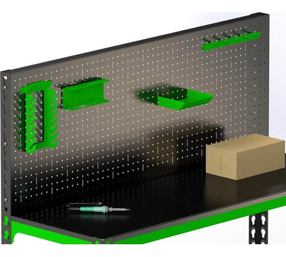 Металлический стол Metalex 750x1500x500 + перфопанель с комплектом аксессуаров SMMPRIA751550