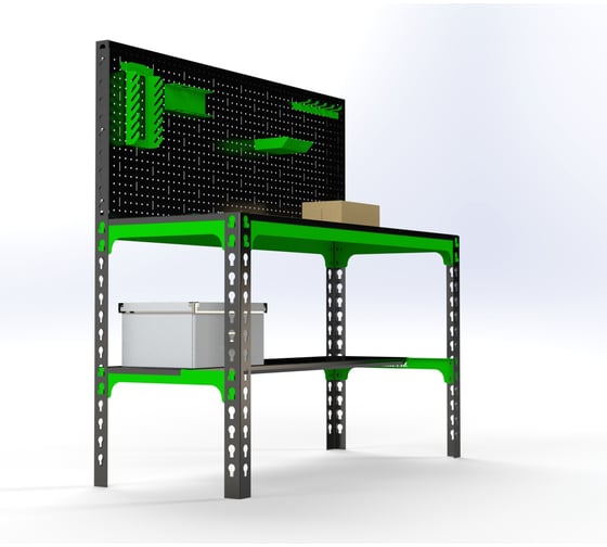 Металлический стол Metalex 750x1500x500 + перфопанель с комплектом аксессуаров SMMPRIA751550